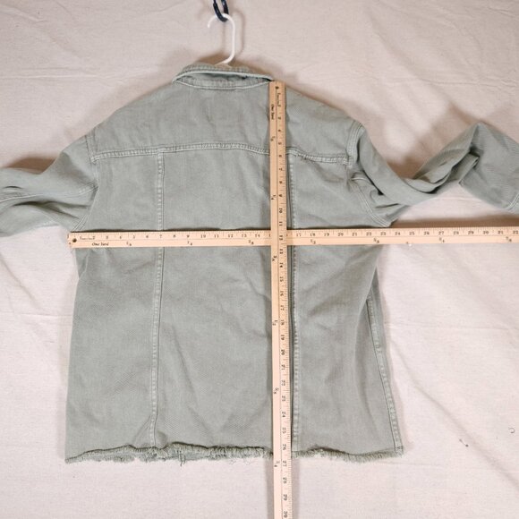 Thread & Supply Frayed Denim Jacket Womens Large Light Green Raw Hems FLAW - Picture 4 of 12